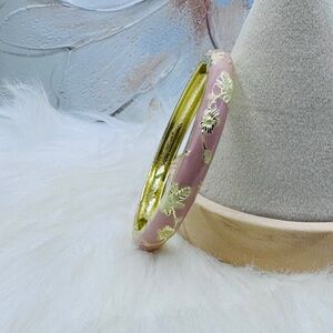 Pale Girl Pink Flower Enamel Cloisonne Bracelet Bangle